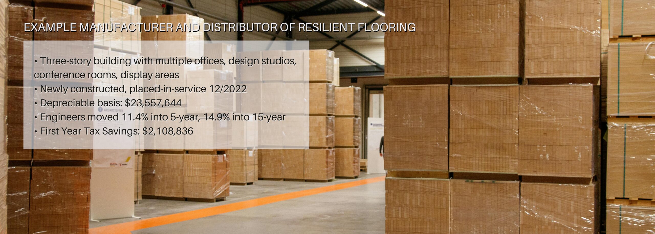 Photo of a warehouse with large pallets